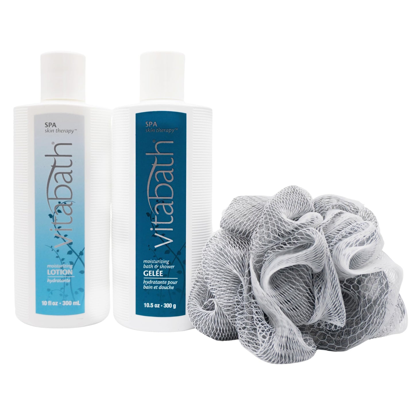 Vitabath Spa Skin Therapy Everyday Skincare Set Moisturizing Shower Gel Wash, Reviving Lotion & Exfoliating Body Scrubber Pouf - Refreshing Foam Beauty & Personal Care Vitabath