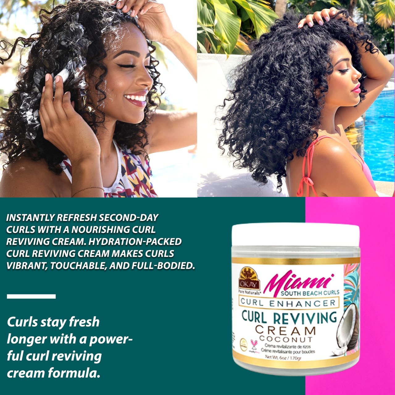 OKAY Miami South Beach Curls Curl Revival Cream 6 oz - Curl Enhancing Styling Cream for Curly, Coily & Wavy Hair, Frizz Control Moisturizing Curl Beauty & Personal Care OKAY