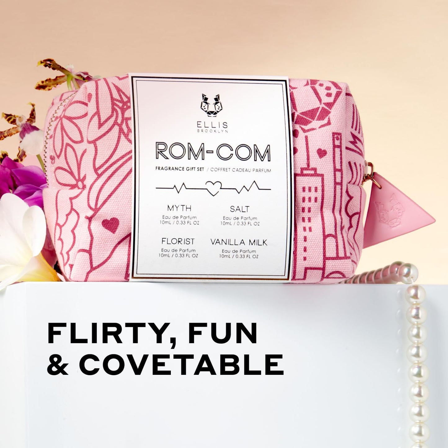 Ellis Brooklyn ROM COM Mini Fragrance Gift Set, Includes 4, 10ml Travel Sprays, MYTH, FLORIST, SALT, VANILLA MILK, Luxury Perfume Gift Set, Vegan Beauty & Personal Care Ellis Brooklyn
