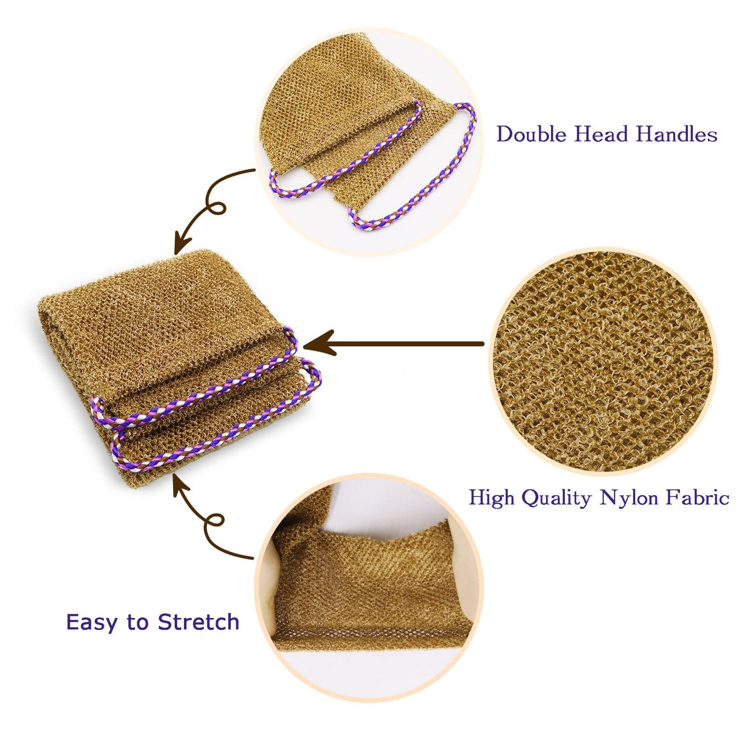 Dr.Pedi 3 Pieces African Net Sponge with Handles Long African Exfoliating Net Washcloth Bath Sponge Net Cloth Wash Net Body Back Scrubber for Shower Beauty and Personal Care Dr.Pedi