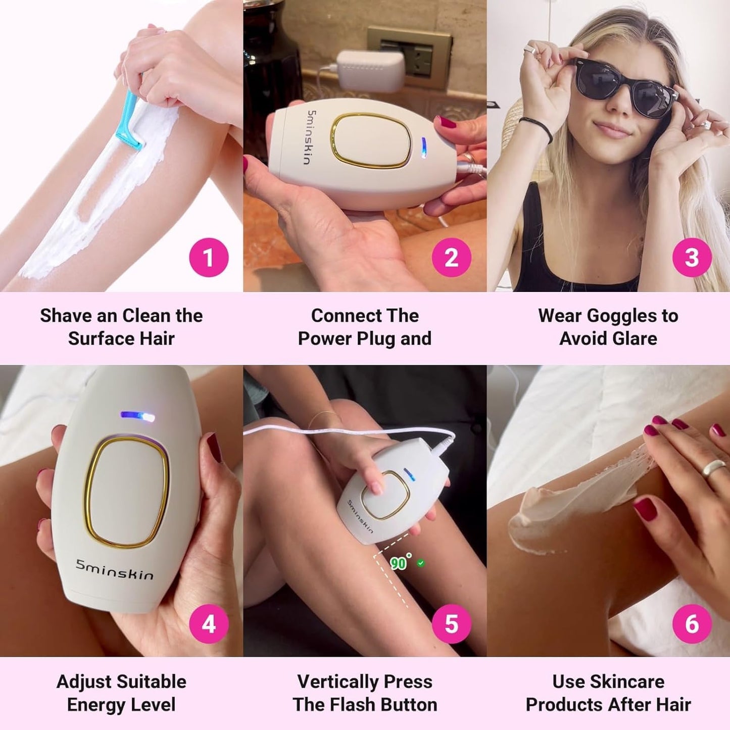 5minskin - at Home Use Permanent Hair Removal, Facial Hair Removal Device for Beautiful Skin of Upper Lips, Arm, Leg, Armpit Beauty and Personal Care 5minskin