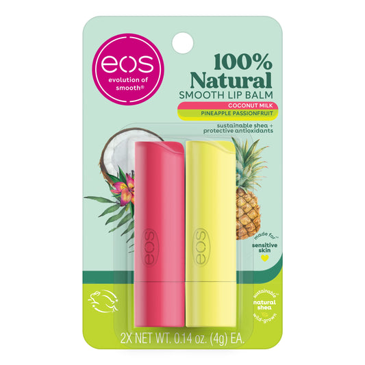 eos 100% Natural Lip Balm- Coconut Milk and Pineapple Passionfruit, All-Day Moisture Lip Care, 0.14 oz, 2 Pack Beauty & Personal Care eos