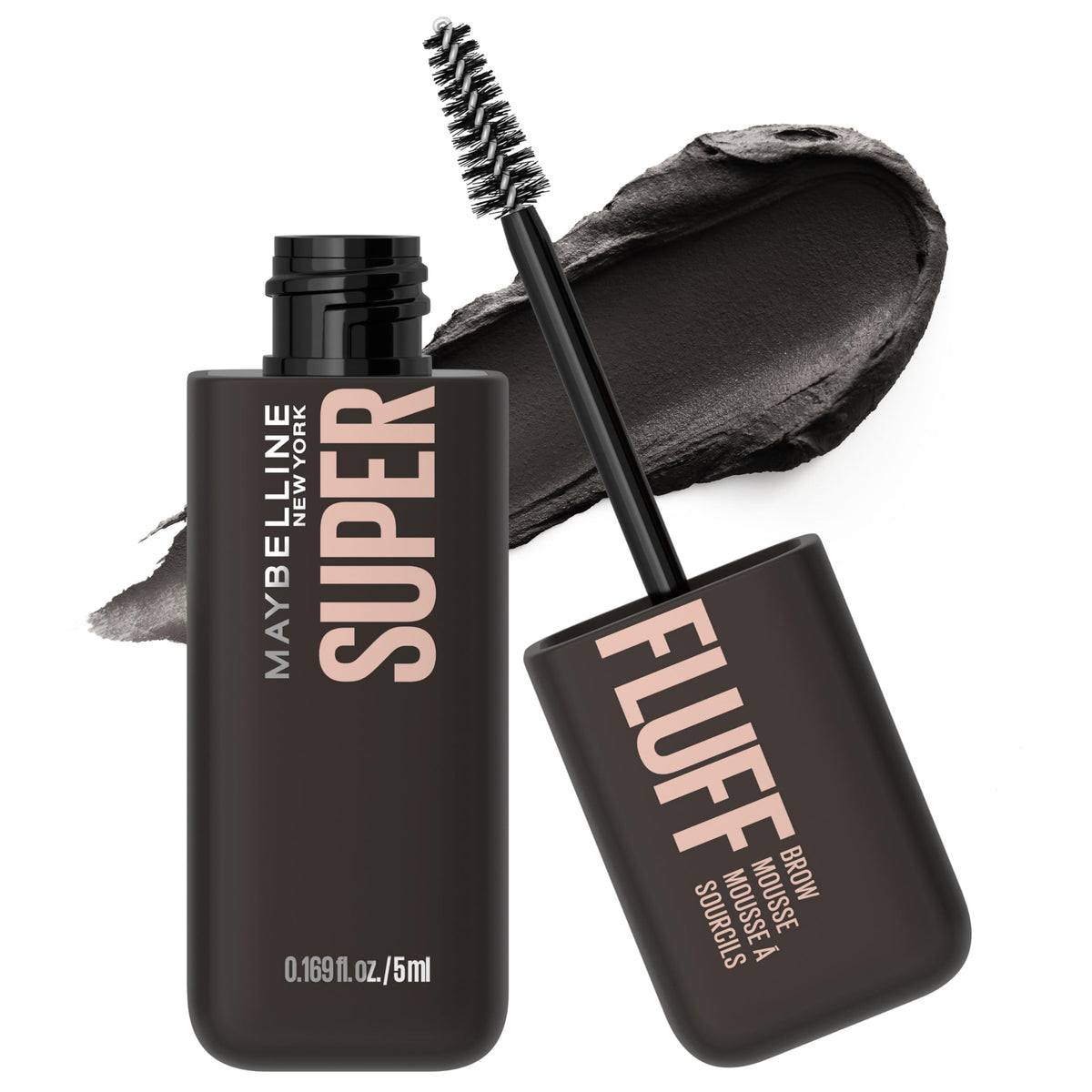 Maybelline Superfluff Volumizing Brow Mousse, All Day Tinted Brow Gel For Soft Full Brows, Black, 1 Count
