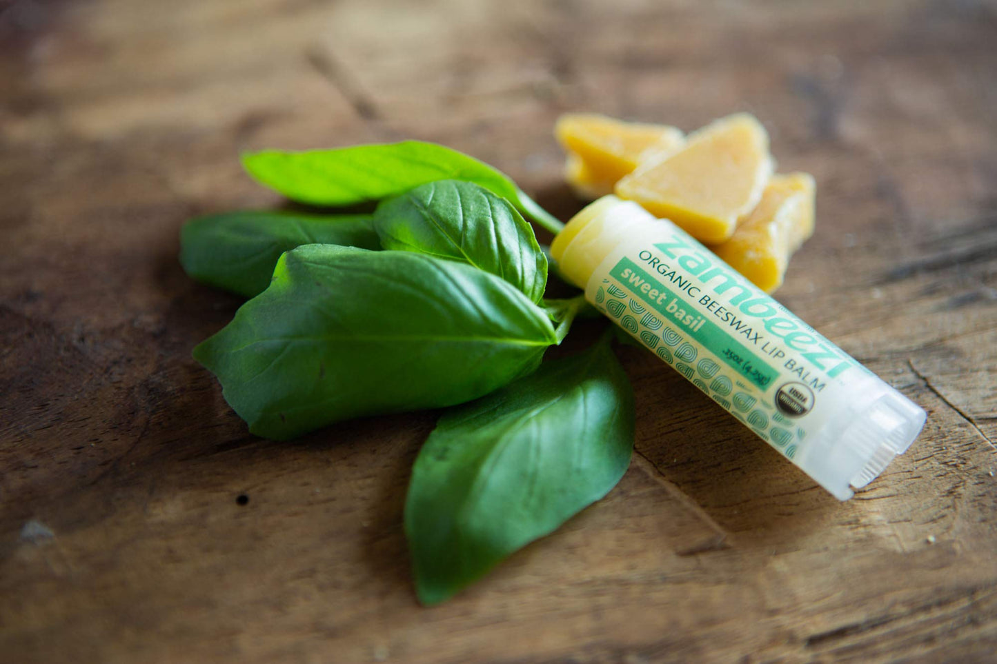 ZAMBEEZI Organic, Fair Trade Beeswax Lip Balm - Sweet Basil 3 Pack - Ethically Sourced Beauty and Personal Care Zambeezi
