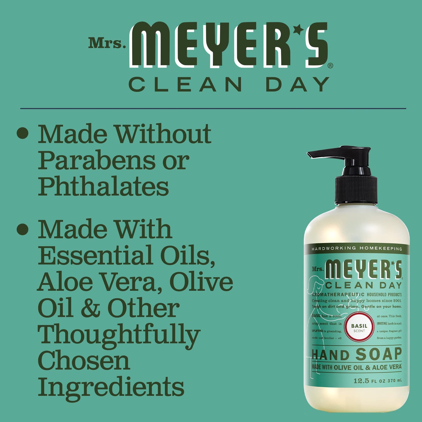 MRS. MEYER'S CLEAN DAY Hand Soap, Made with Essential Oils, Biodegradable Formula, Basil, 12.5 fl. oz Beauty & Personal Care Mrs. MEYER'S