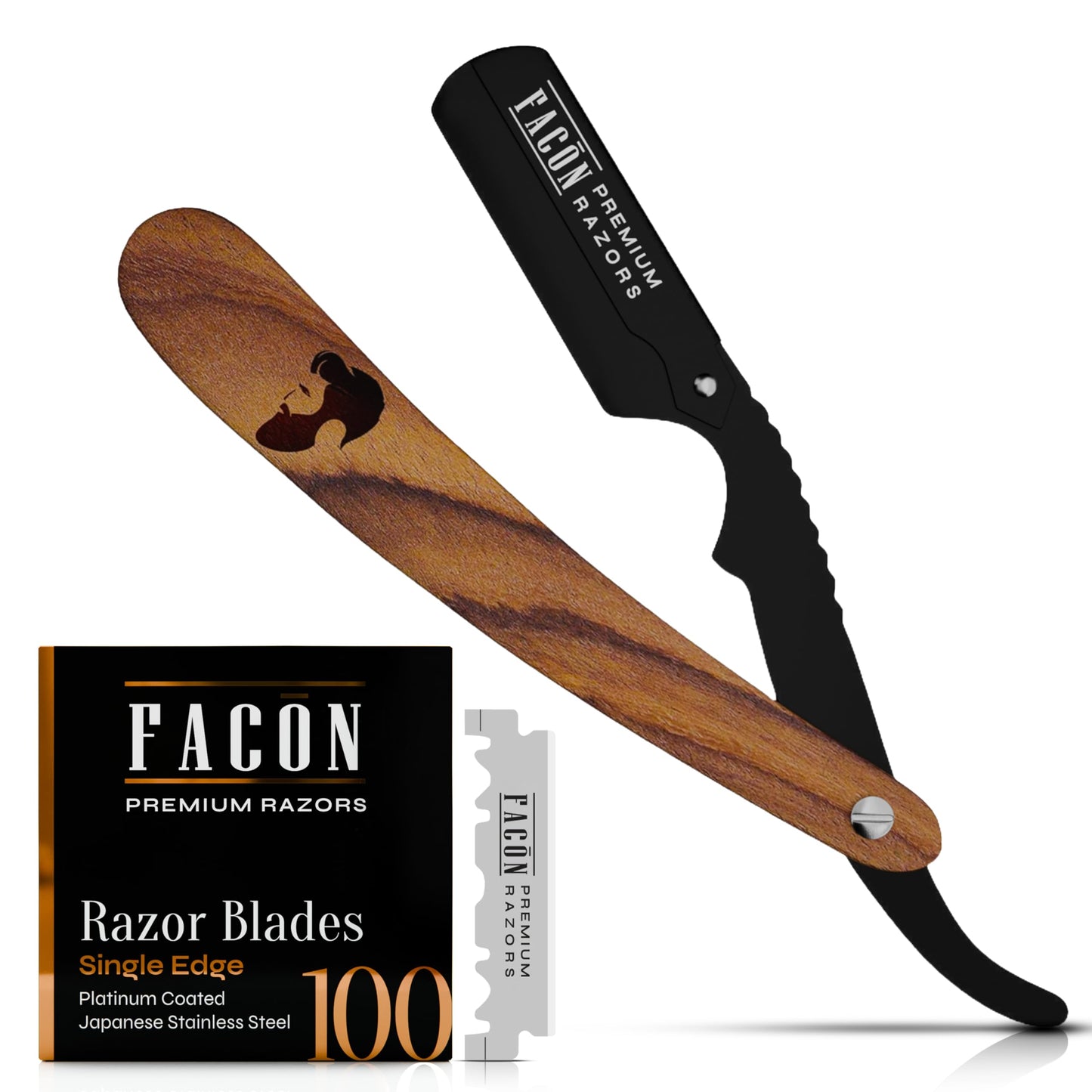 Facón Straight Razors for Men - Professional Barber Straight Edge Razor Kit with 100 Blades, Wooden Stainless Steel Barbero Shaver for a Smooth Beauty and Personal Care FACON Default Title
