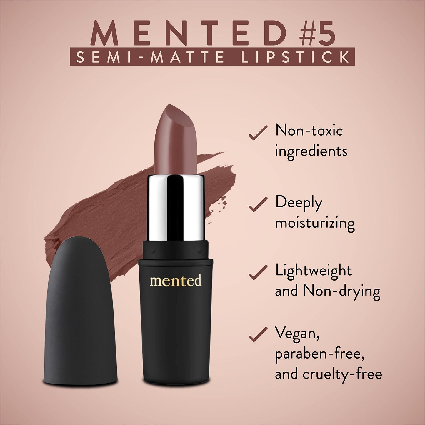 Mented Cosmetics Nude Lipstick for Women, Semi-Matte Long-Lasting Lip Stick, Moisturizing Vegan, Paraben & Cruelty-Free, Enhances All Complexions, Beauty & Personal Care Mented