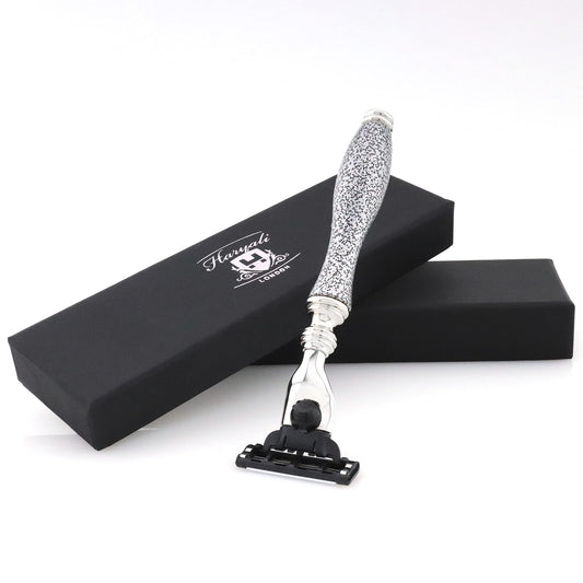 Haryali London 3 Edge Shaving Razor Handmade Silver Antique Design Handle Beard and Mustache Safety Razor For Men Perfect Shave Beauty and Personal Care Haryali London