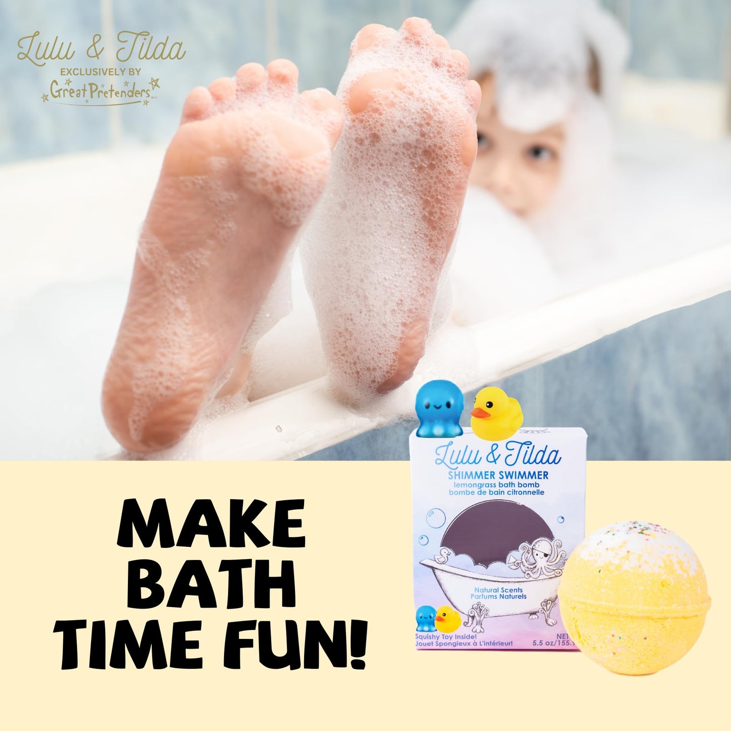 Great Pretenders Boxed Bath Bomb for Kids, 5.5 oz with Surprise squishie Inside (Swimmer Shimmer - Lemongrass) Beauty and Personal Care Great Pretenders