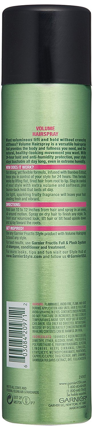 Garnier Fructis Style - Volume Hairspray - 24H Hold Anti-Humidity - Extra Strong Hold (3) - Net Wt. 8.25 OZ (234 g) Per Can - Pack of 3 Cans Beauty & Personal Care Garnier