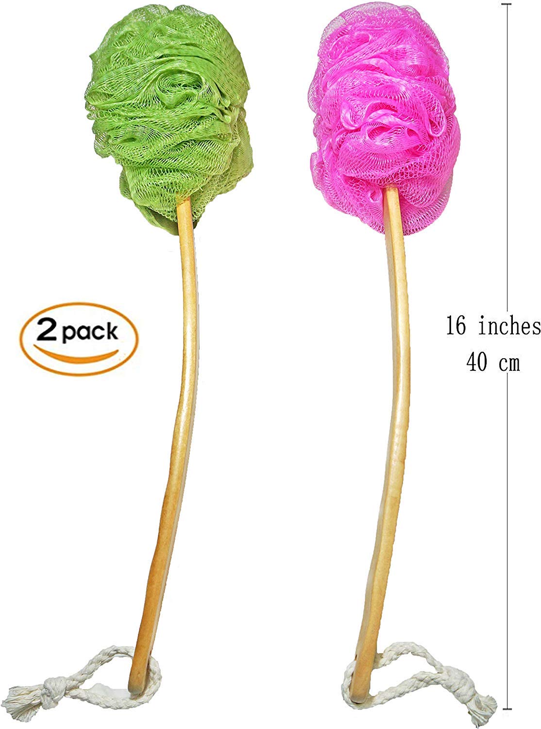 Shower Loofah Body & Back Scrubber - Exfoliating Loofah luffa loofa Bath Brush On a Stick - with Long Wooden Handle Back Brush for Men & Women - Easy Beauty & Personal Care JINS-Hung