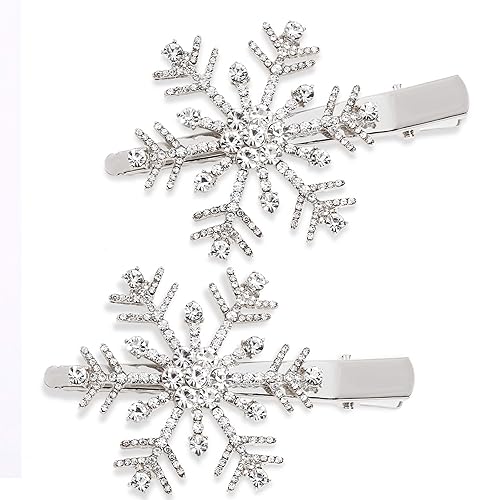 HZEYN Christmas Snowflake Hair Clips Winter Holiday Jewlry Big Crystal Snowflake Hairpin Barrette Wedding Bridal Hair Accessories (Silver) Beauty & Personal Care HZEYN