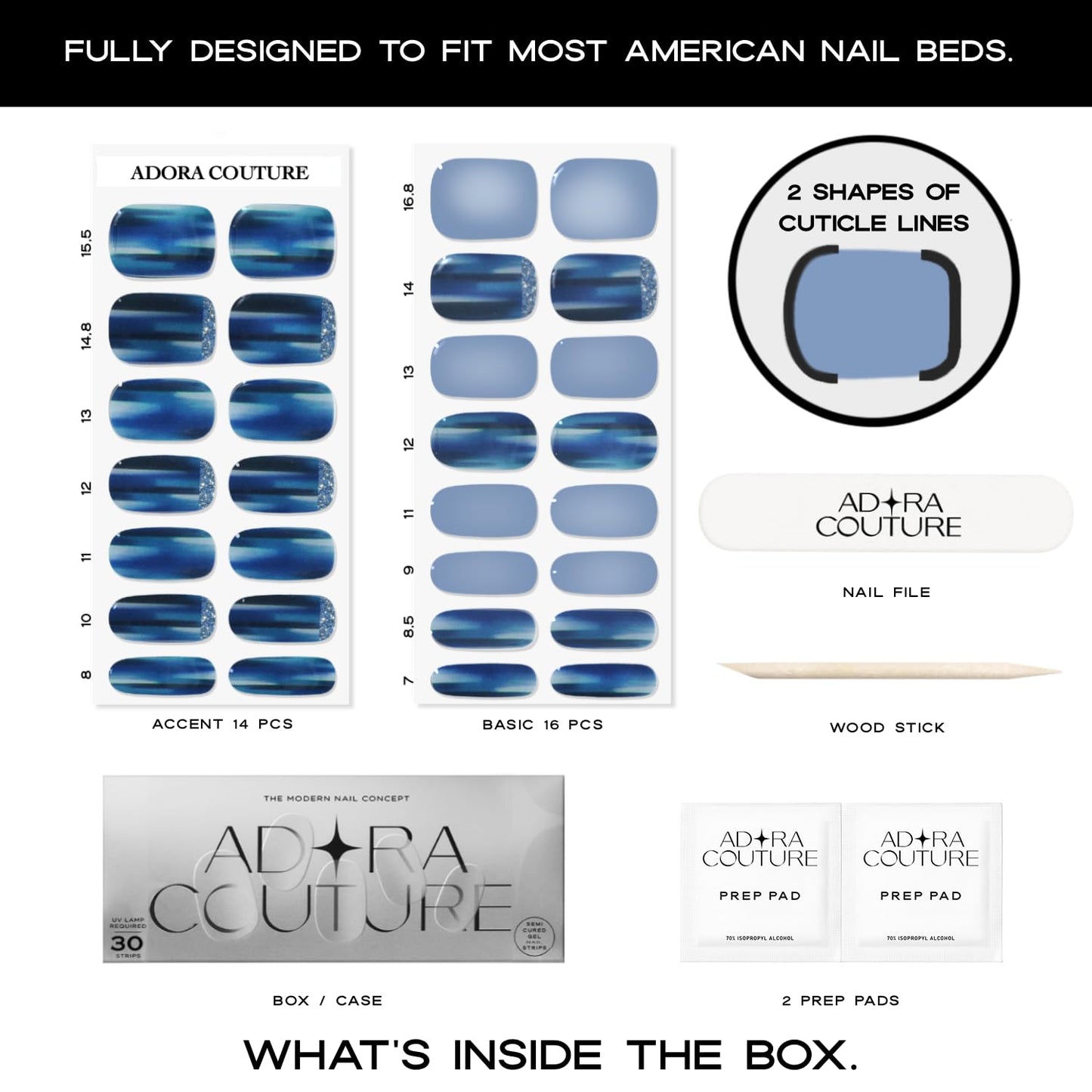 Adora Couture Semi-Cured Gel Nail Strips - 30 Salon-Quality Stickers with UV Light Required, Long Lasting, Easy Application & Removal, Includes Prep Beauty & Personal Care Adora Couture