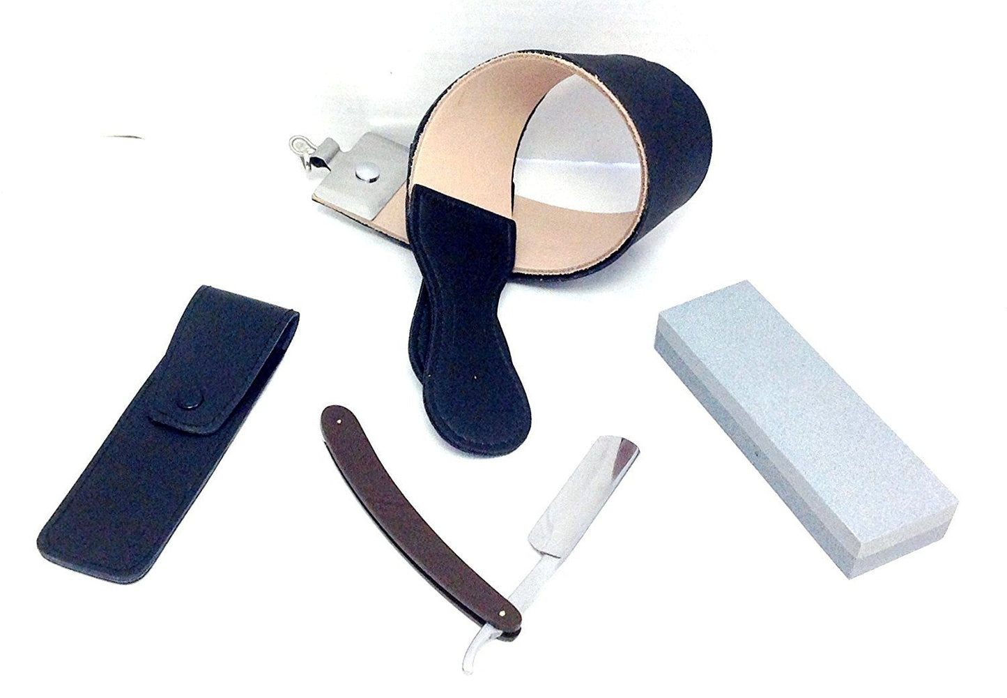 GBS Professional 4pc Straight Razor Shaving Kit - Comes with High Quality Straight Razor with Ebony Wood Handle, Leather case for Travel, Sharpening Beauty and Personal Care G.B.S