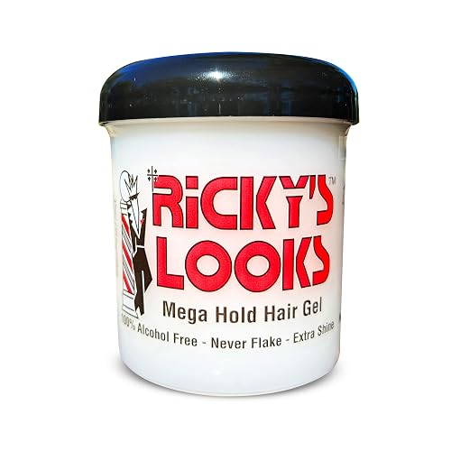 Ricky's Looks Mega Hold Styling Hair Gel for Curly, Frizzy, Straight, Wavy & Fine Hair - Flake Free, Strong Hold and Shine - For All Hair Types - Men Beauty & Personal Care Ricky's Looks