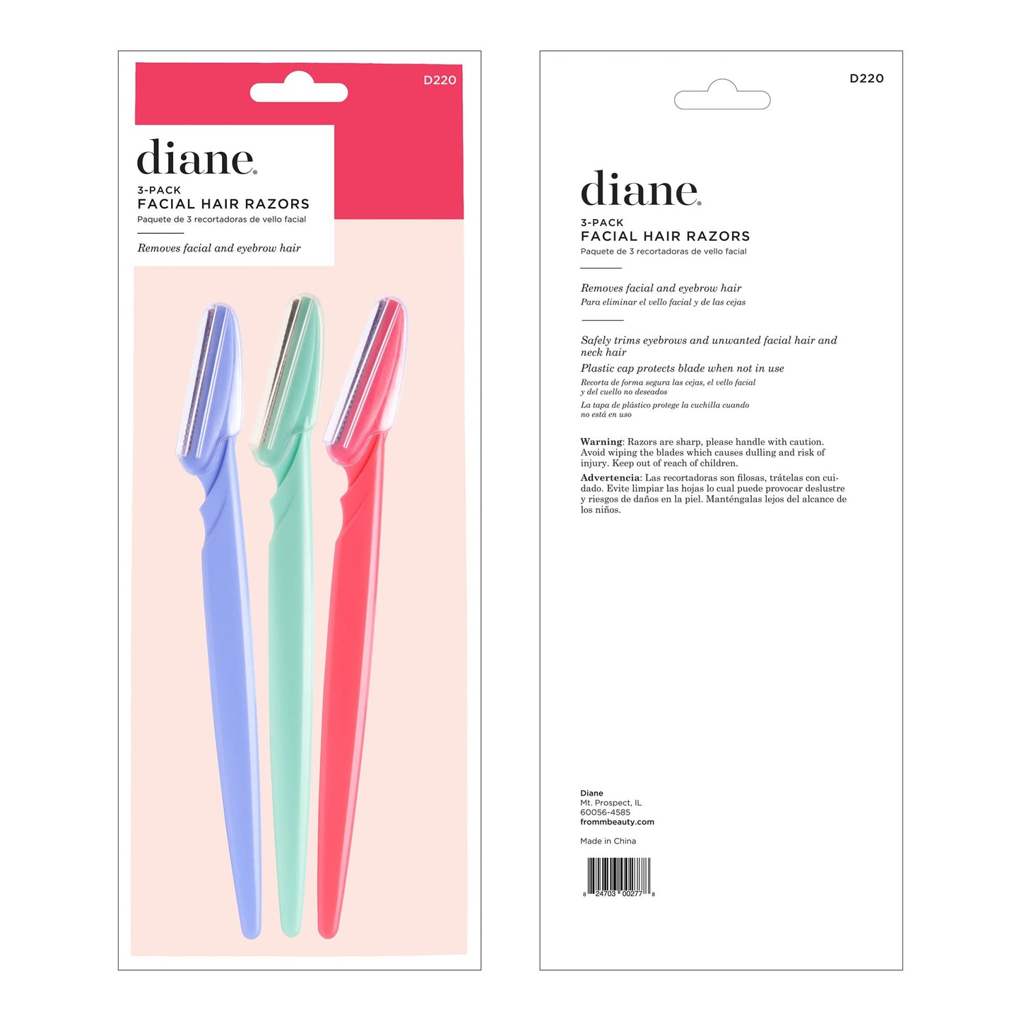 Diane D220 Eyebrow Facial Hair Shaper Trimmer, Dermaplaning Razor - 3 Pack Beauty and Personal Care Diane