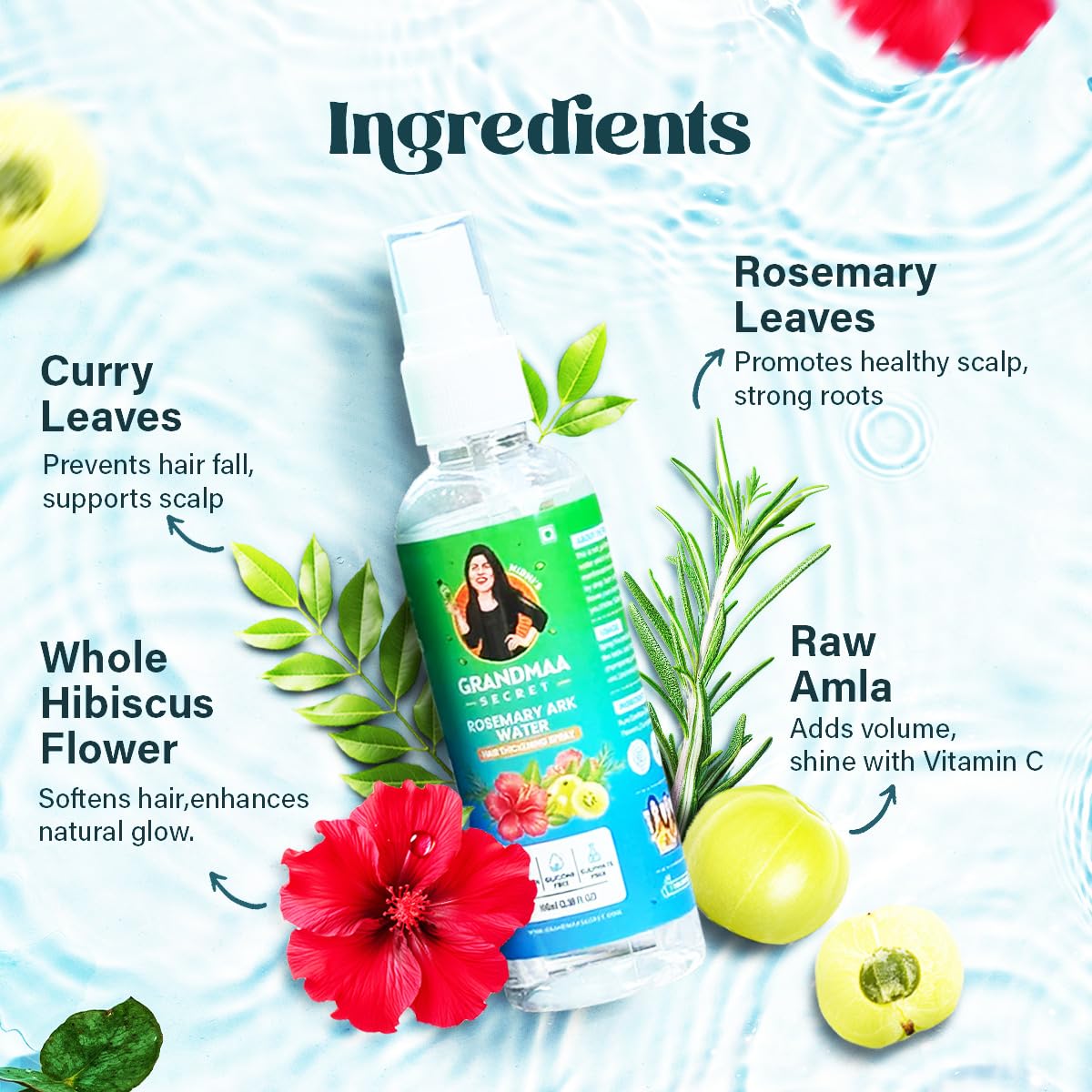 NIDHI’S GRANDMAA SECRET Rosemary Water Ark Hair Thickening Mist, Natural Rosemary Water Spray for Thick Hair, Rosemary Hair Mist Pure Distillate Beauty & Personal Care NIDHI’S GRANDMAA SECRET