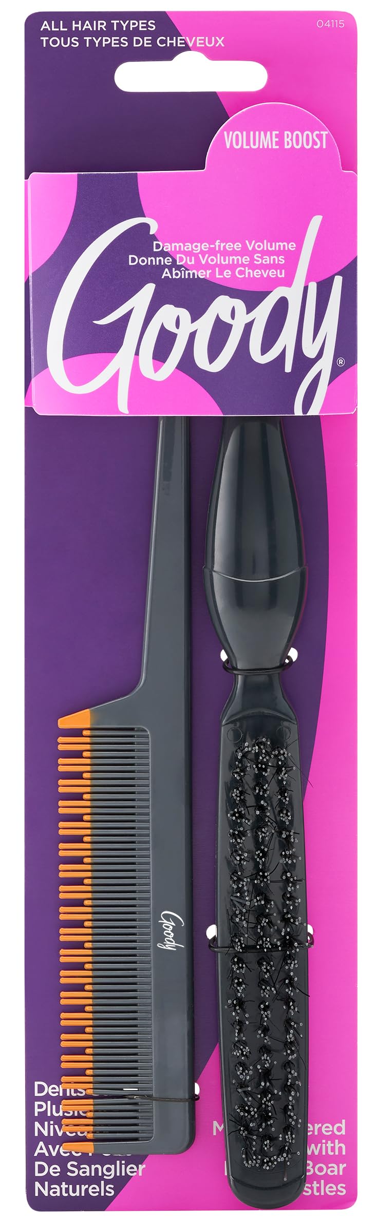 Goody Volume Boost Teasing Brush & Comb Set | Boar Bristle Damage-Free Root Lift & Backcombing Tool for Volumizing & Texture | Works on All Hair Types Beauty & Personal Care GOODY