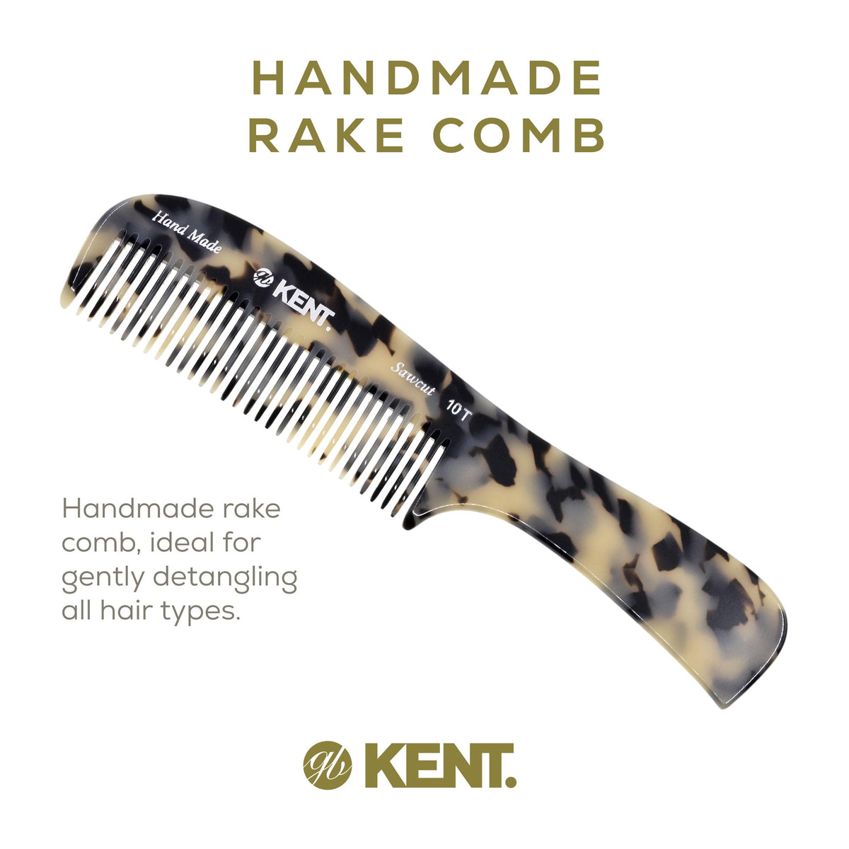 Kent 10T TW Large Detangler Comb, Handmade Wide Tooth Comb for Curly Thick Hair, Detangling Combs For Wet and Dry Hair, Saw-Cut and Hand Polished Made