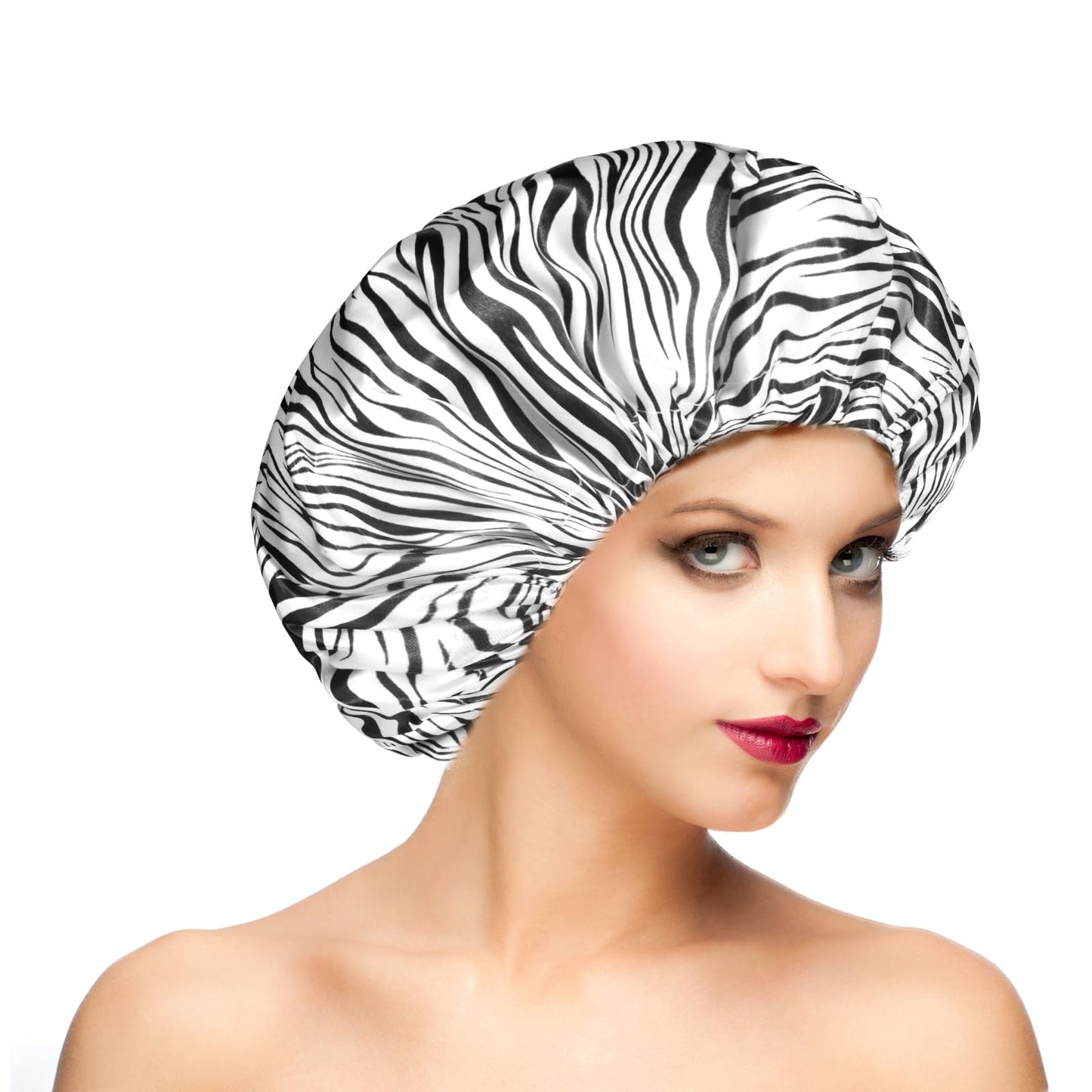 Fishent Shower Cap, Large Shower Caps for Women Reusable Double Layer Waterproof, Adjustable Extra Large Shower Cap for Long Hair and Braids?Zebra Beauty & Personal Care Fishent