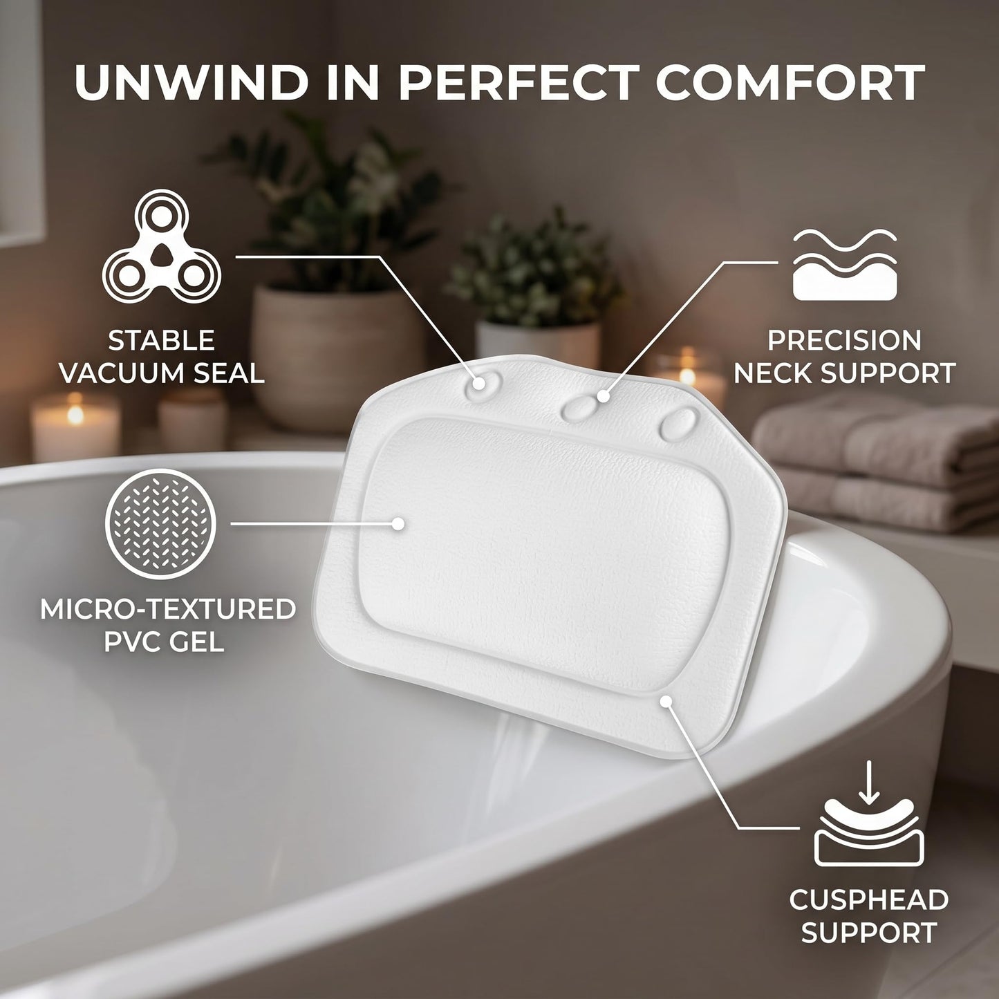 ZPSHYD Bathtub Pillow, Soft Foam Padded Spa Bath Pillow Tub Headrest Head Neck Back Cushion Bathroom for Bubble Soaking Bath (White) Beauty and Personal Care ZPSHYD