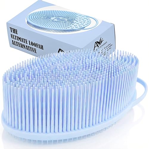 Avilana Premium Exfoliating Body Scrubber - Trusted Since 2017 - SGS Certified Silicone Bath Brush, Firm Bristles Smooth Rough Bumpy Skin Texture Beauty & Personal Care Avilana