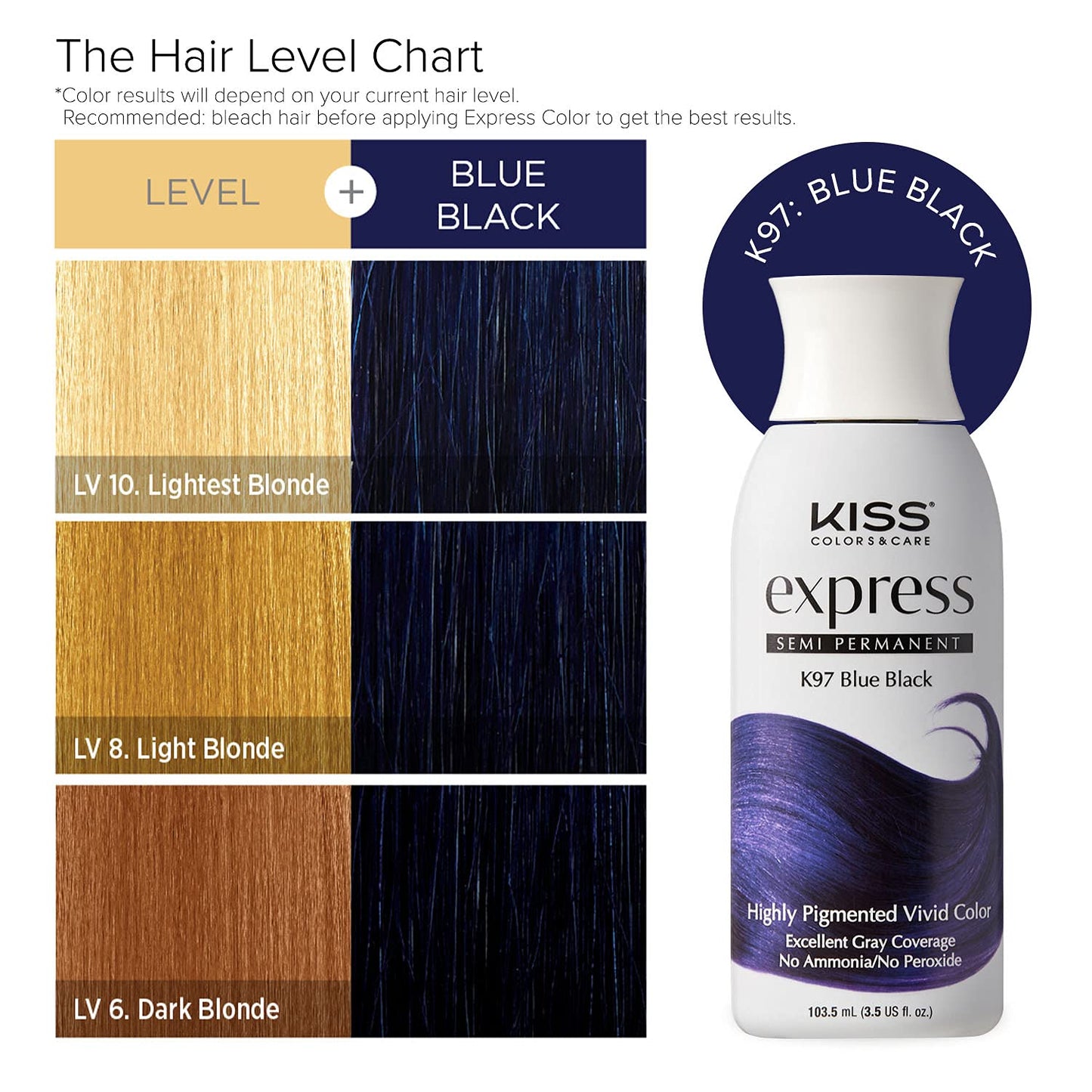 Kiss Express Semi-Permanent Hair Color - Vivid, Highly Pigmented Dye for Vibrant Hair, Gentle Formula, Gray Coverage, pH Balanced, 23 Intermixable Beauty & Personal Care KISS