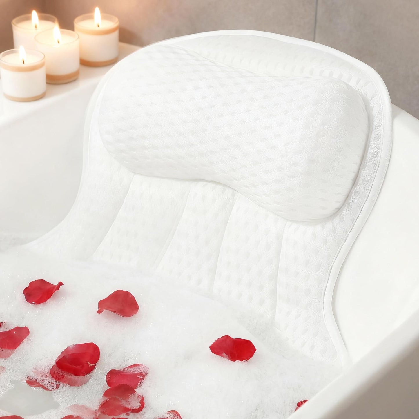 AmazeFan Luxury Bath Pillow,Ergonomic Bathtub Spa Pillow with 4D Air Mesh Technology and 6 Suction Cups,Helps Support Head,Back and Neck,Fits All Beauty and Personal Care AmazeFan