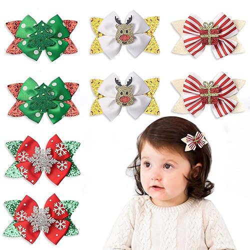 ALIBBON 8 Pcs Christmas Hair Bows for Girls, Glittering Christmas Tree Snowflake Hair Clips for Woman, Reindeer Hairpins for Kids, Christmas Hair Beauty & Personal Care ALIBBON