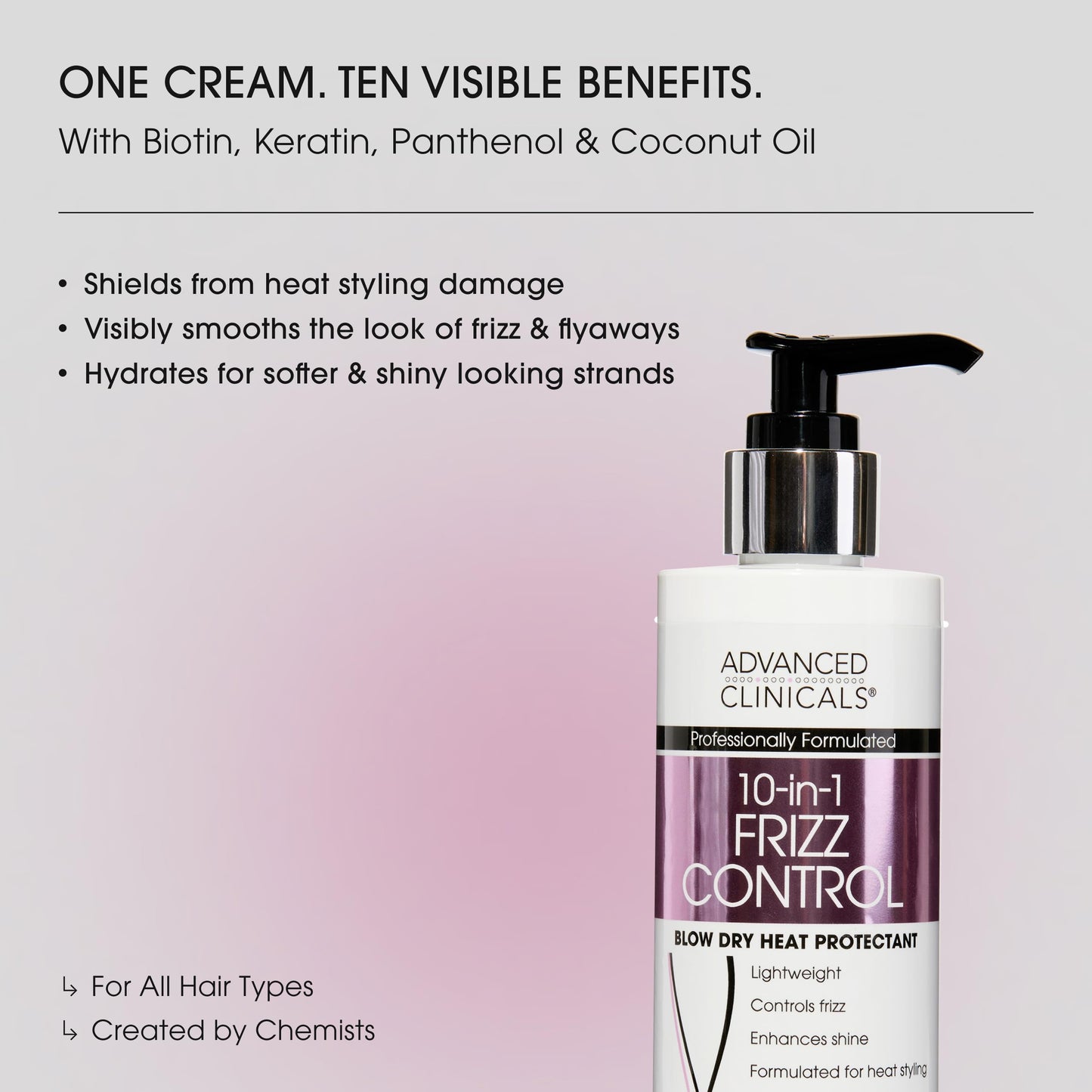 Advanced Clinicals 10-in-1 Anti-Frizz Hydrating Heat Protectant Hair Cream Coconut & Bamboo Strengthen, Detangle & Smooth Dry, Damaged Hair DEA Beauty & Personal Care Advanced Clinicals