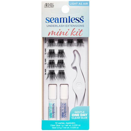 Ardell Seamless Cluster Eyelash Extensions Mini Kit, Light As Air - DIY Lash Extension Kit with Applicator, Glue & Seal, Natural Cluster Lashes, 10