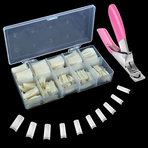 Acrylic Nail Tips 500pcs, French Fake Nails Natural False Nail Tips with Nail Clipper and Storage Case for Nail Art Salon and Home DIY (10 Sizes) Beauty & Personal Care Dockapa