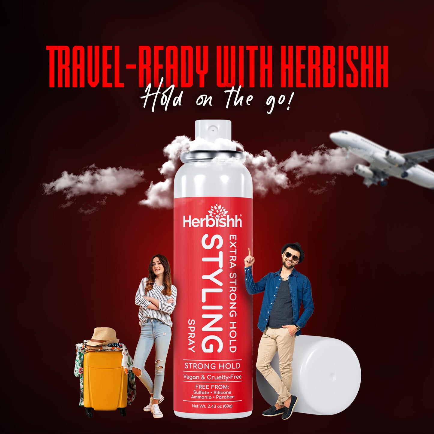 Herbishh Extra Strong Hold Styling Spray (69 g), Mini Travel Size Aerosol Mist for Fine Hair, Long Lasting & Non-Sticky, Flake-free & Quick Drying Beauty & Personal Care Herbishh