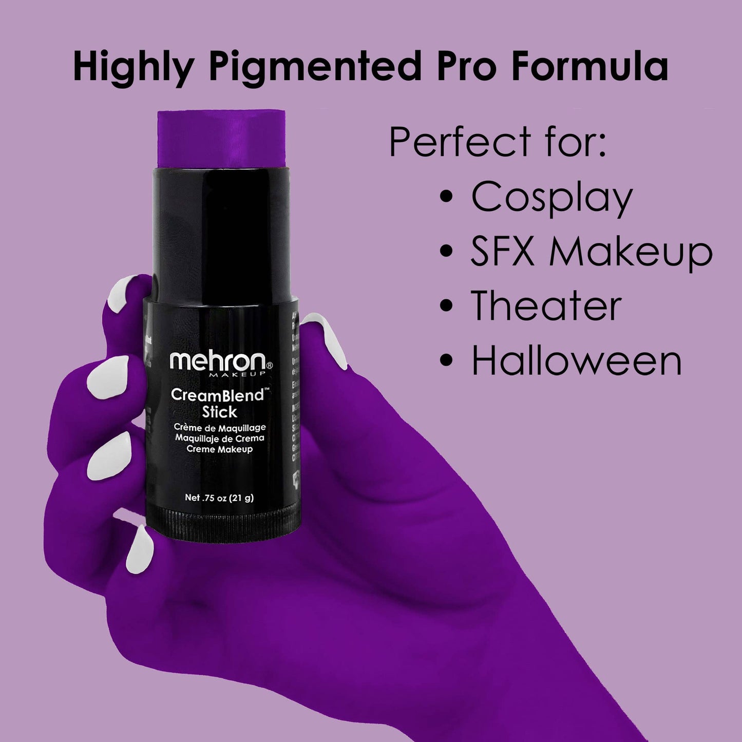 Mehron Makeup CreamBlend Stick | Face Paint, Body Paint, & Foundation Cream Makeup | Perfect for Halloween .75 oz (PURPLE) Beauty & Personal Care Mehron
