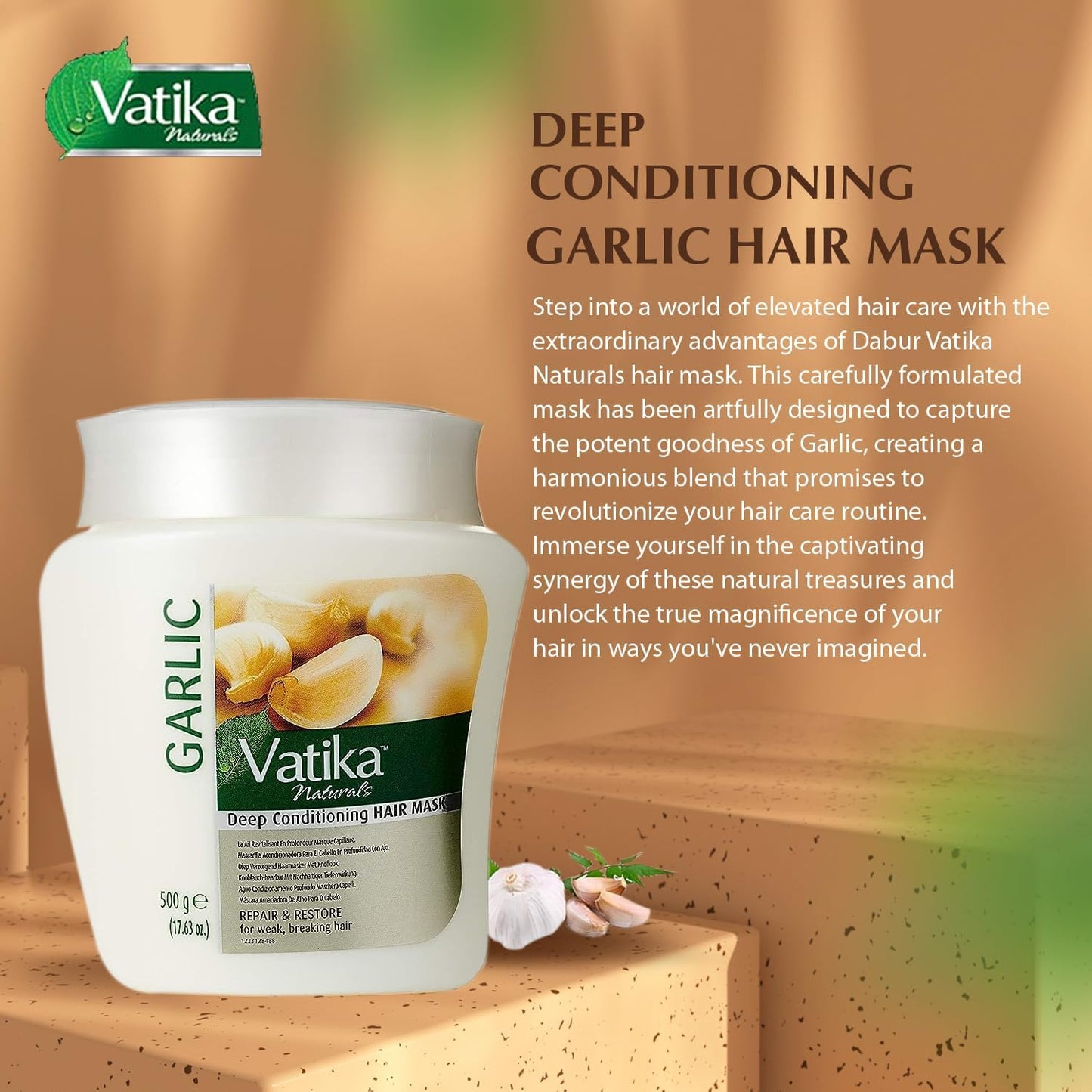 Vatika Naturals Hot Oil Hair Mask - Garlic & Multivitamin for Dry, Damaged, Nourishing & Strengthening, Deep Conditioning for Soft, Smooth Hair Beauty & Personal Care Vatika Naturals