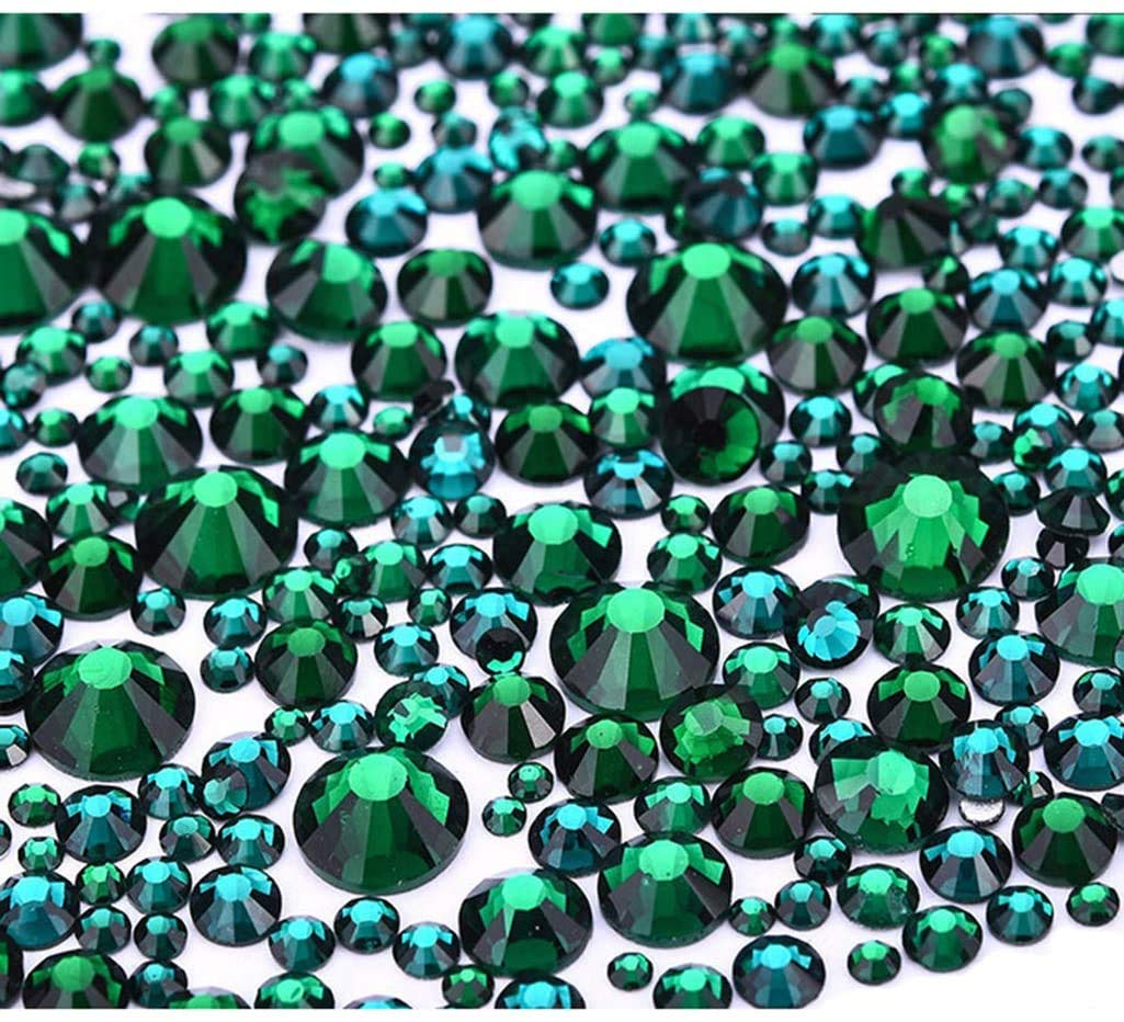 Jollin 3456pcs Flatback Rhinestones Glass Charms Diamantes Gems Stones for Nail Art 6 Size ss4~ss12 Dark Green Beauty & Personal Care Jollin