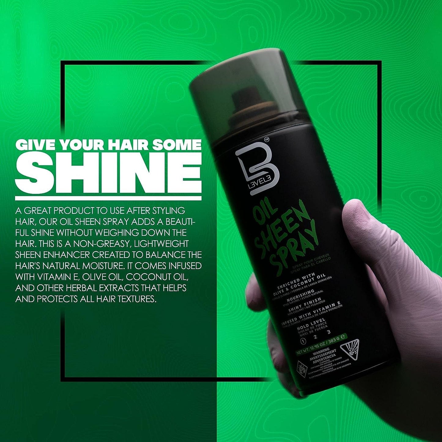 L3 Level 3 Oil Sheen Spray - Adds Shine to Hair After Styling - Infused with Vitamin E, Olive and Coconut Oil and Herbal Extracts Beauty & Personal Care L3