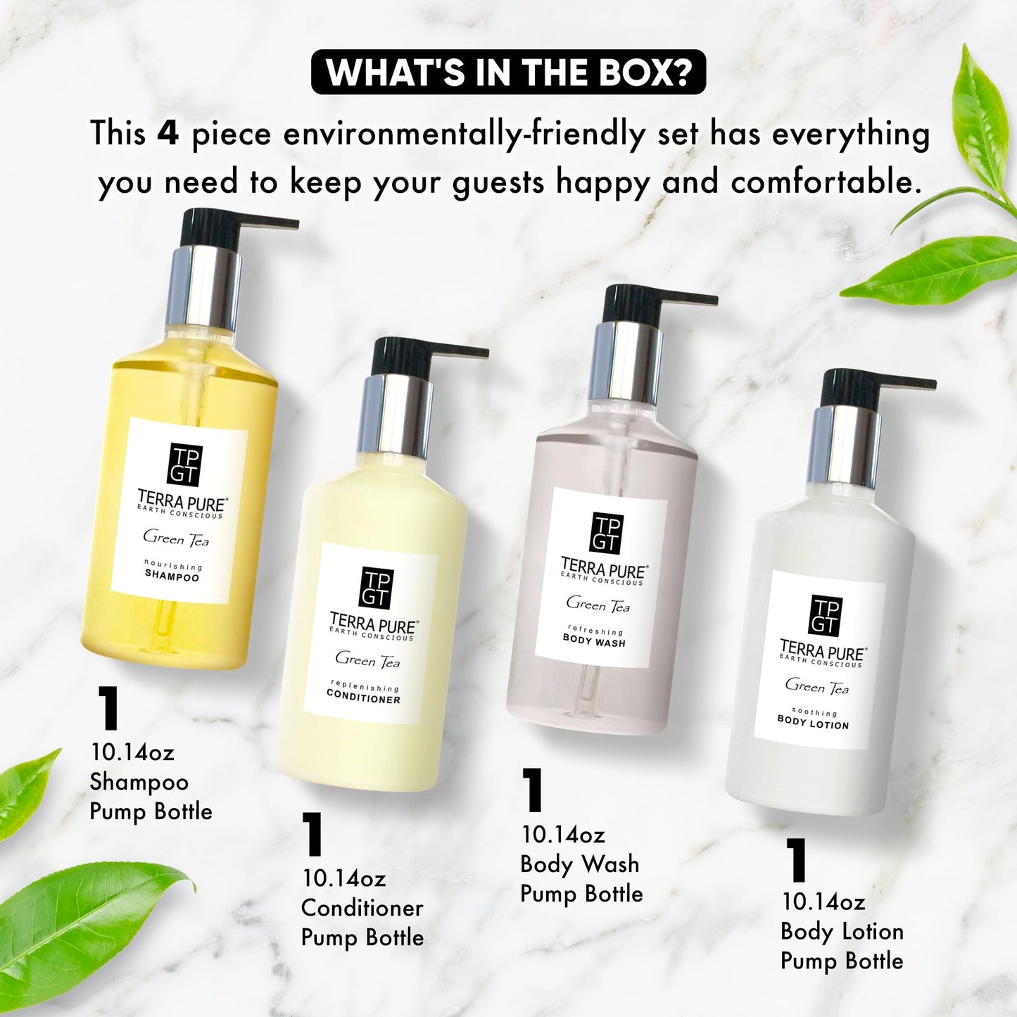 1-Shoppe Terra Pure Ecobox Amenities Kit | Green Tea Soap | Shampoo, Conditioner, Body Lotion, Body Wash | 10.14 oz | Hotel Toiletries Bulk Beauty & Personal Care Terra Pure