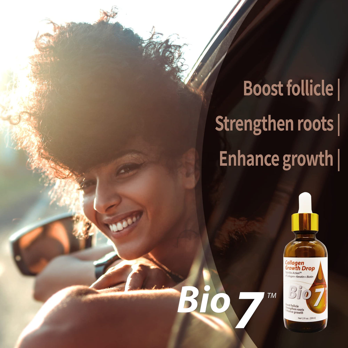BIO7 Collagen Hair Growth Drops with Triple Bio-Action - Boost Follicles, Repair Damage, Improve Density - 2 Fl Oz - By Natures