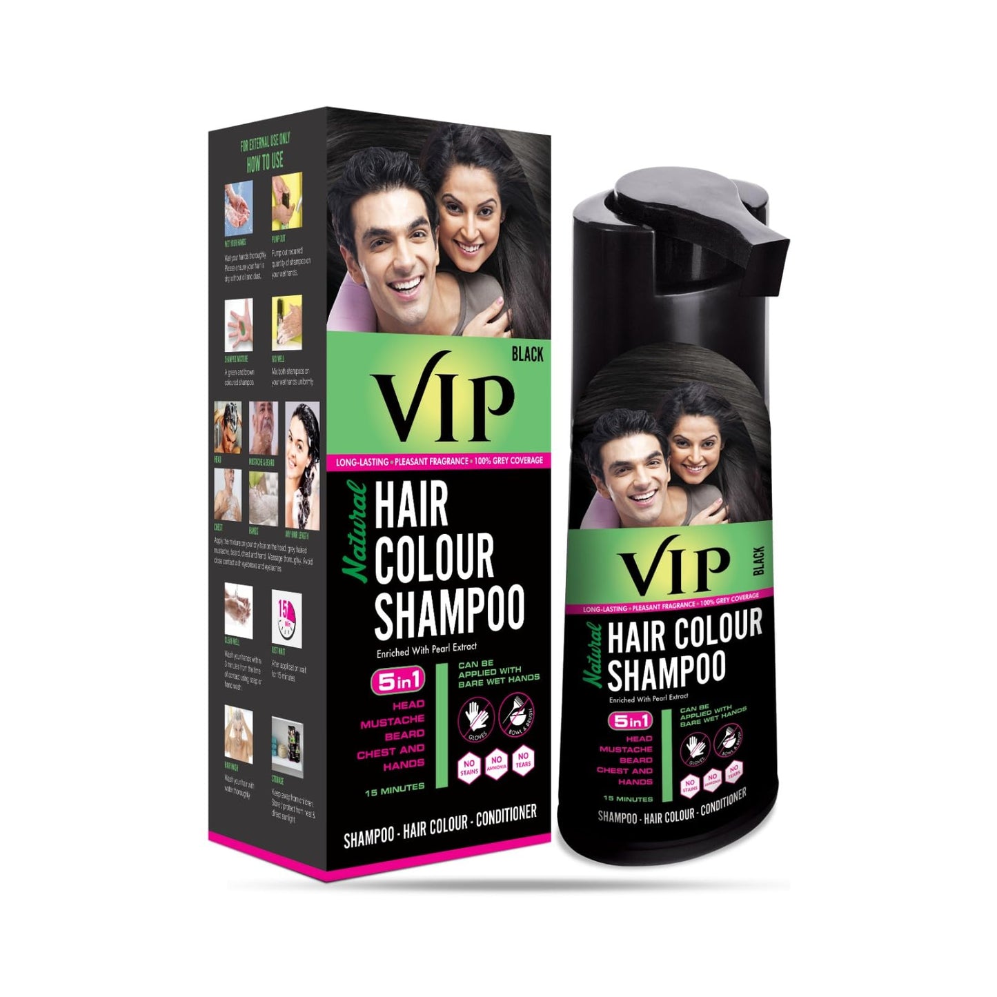 VIP 3 in 1 Hair Color Shampoo (180 ml / 6.08 fl oz) Beauty & Personal Care VIP HAIR COLOUR SHAMPOO