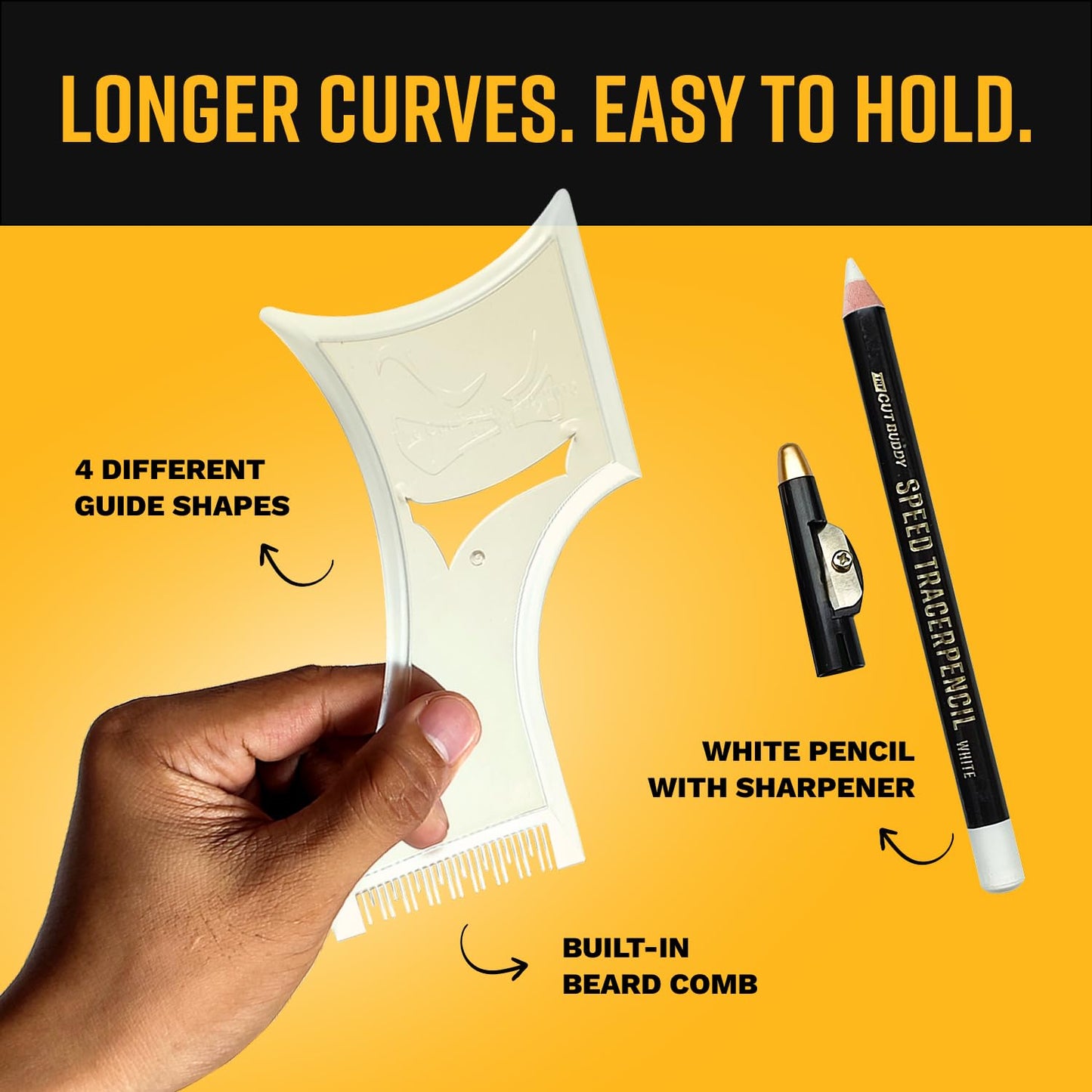 The Cut Buddy PLUS Beard Shaping Tool, Clear Template with Built-in Comb and Bonus Pencil, Ideal for Hairline, Beard, and Mustache Trimming Beauty and Personal Care The Cut Buddy
