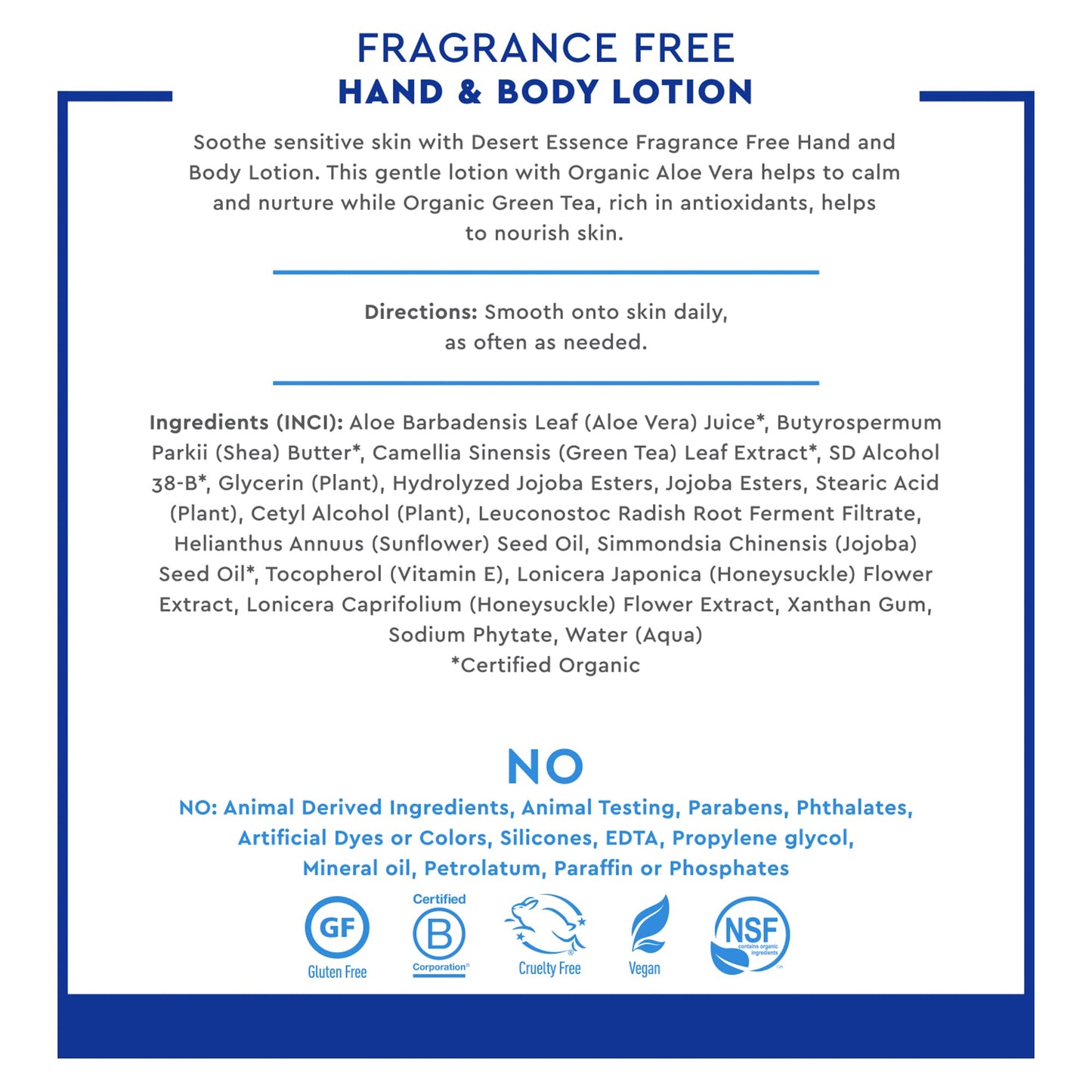 Desert Essence Fragrance Free Hand & Body Lotion - 8 Fl Ounce - Soothing - Aloe Vera - Shea Butter - Green Tea - Coconut Oil - Jojoba Oil Beauty & Personal Care Desert Essence