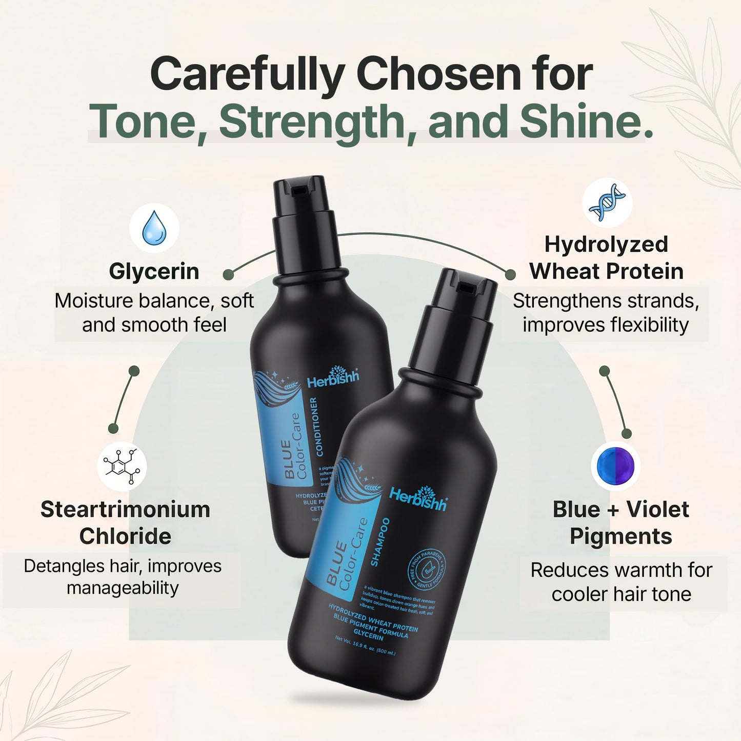 Herbishh Blue Shampoo & Conditioner Set (16.9 fl oz Each), Neutralizes Brassy & Orange Tones, Shampoo & Conditioner Duo for Brunette, Color Treated Beauty & Personal Care Herbishh