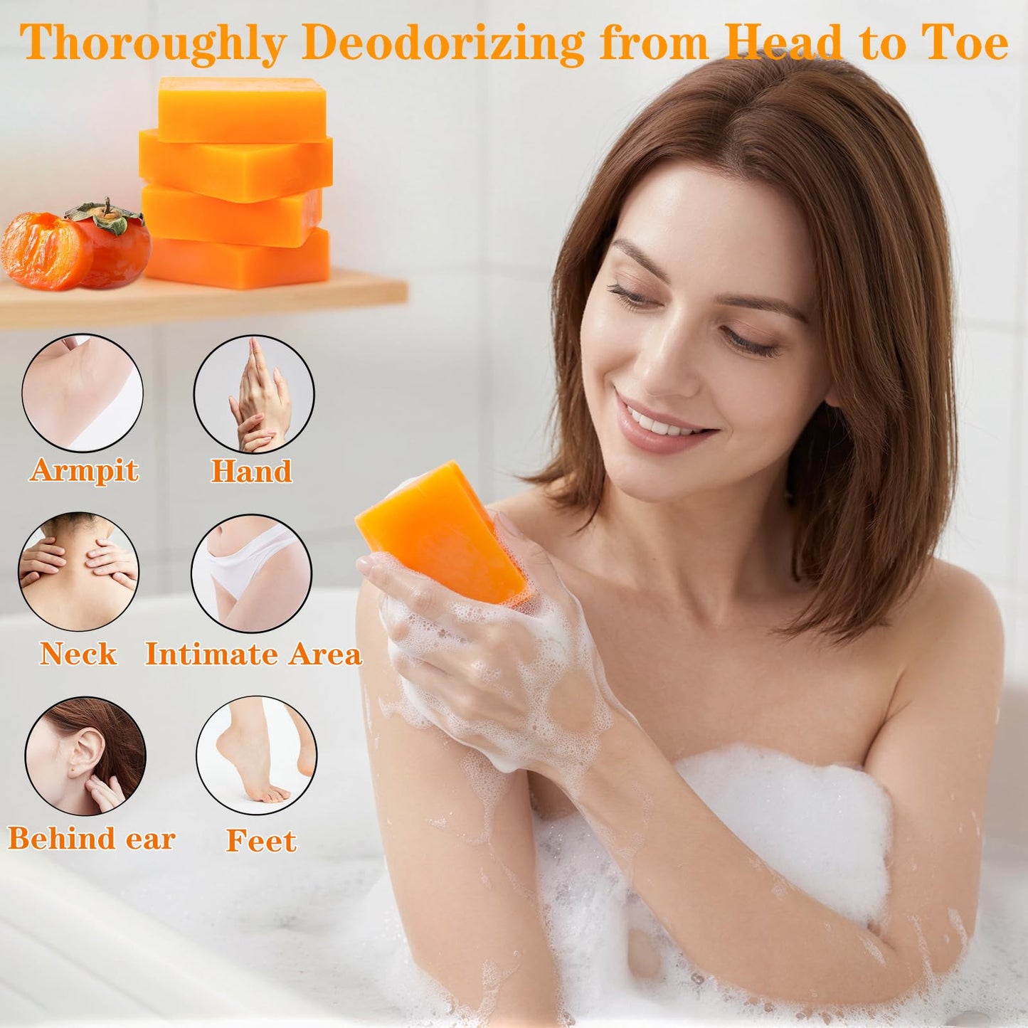 Umpeimvon 5 PCS Persimmon Soap Bar for Body Odor, Natural Persimmon Soap for Old People Smell, Tea Tree and Goat Milk Soothing Moisturizing Bar Beauty & Personal Care Umpeimvon
