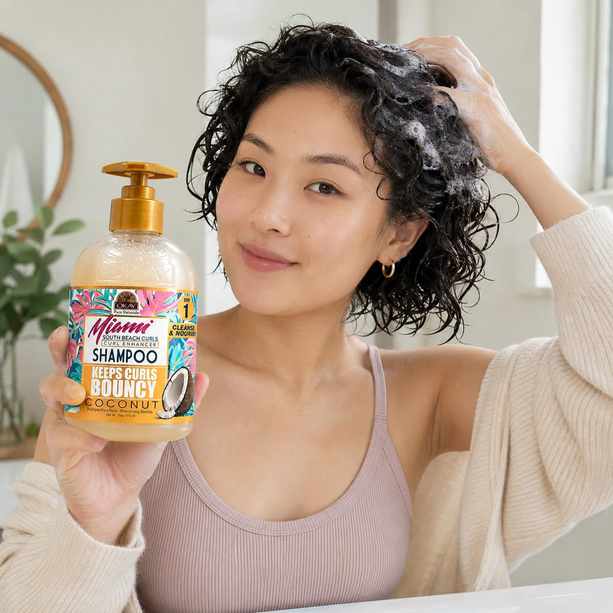 Okay Miami South Beach Curls Curl Enhancer Shampoo 16 oz - Sulfate-Free, Hydrating Shampoo for Curly, Wavy & Frizzy Hair - Enhances Natural Curls &