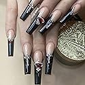 MISUD Press on Nails - Long Coffin Glue on Nails with Goth Black, Acrylic Gothic Cross Design 24 pcs Beauty & Personal Care MISUD