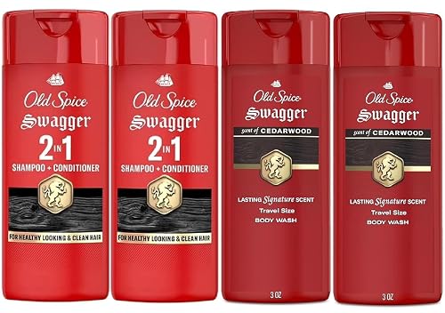 Old Spice Swagger 2-in-1 Shampoo & Conditioner And Body Wash for Men, Cedarwood & Lime Scent, Travel Size Bottle, 3 fl oz Each (4 Piece Set) Beauty & Personal Care Old Spice