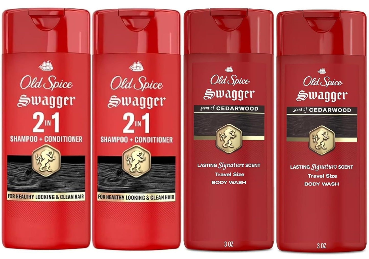 Old Spice Swagger 2-in-1 Shampoo & Conditioner And Body Wash for Men, Cedarwood & Lime Scent, Travel Size Bottle, 3 fl oz Each (4 Piece Set) Beauty & Personal Care Old Spice