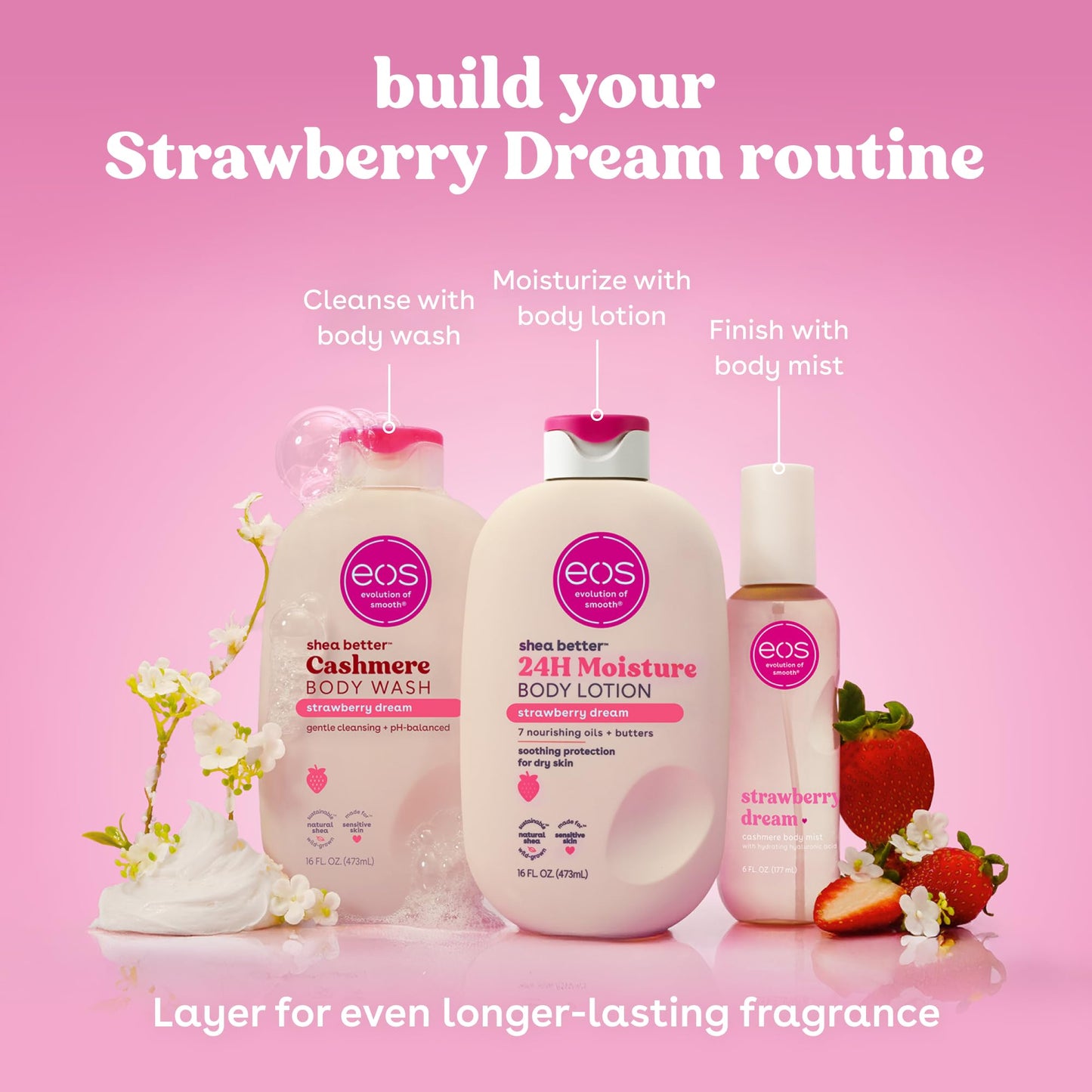 eos Cashmere Body Wash - Strawberry Dreams, Moisturizing Body Wash, Creamy Gel Formula, with Shea Butter, Glycerin, Vitamin E, pH Balanced, Sensitive Beauty & Personal Care eos
