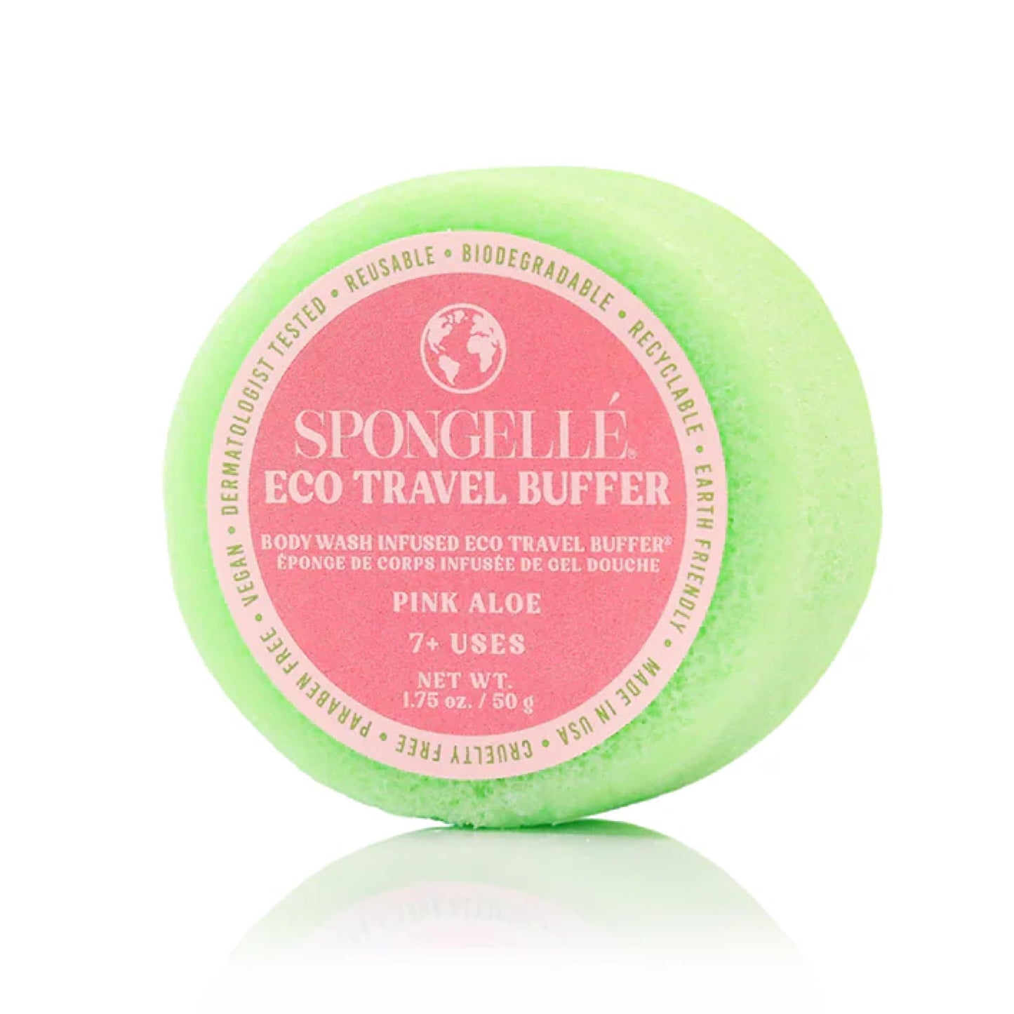 Spongelle Pink Aloe Eco Collection Travel Body Buffer Body Scrubber - Bath & Shower Loofah for Men & Women - Biodegradable, Cruelty-Free, Vegan Beauty and Personal Care SPONGELLÉ